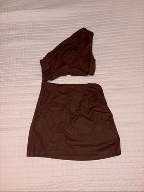 Riot Swim Brown One Shoulder Cutout Dress SZ S NWT
